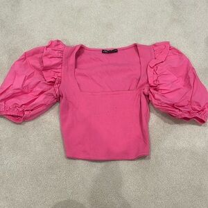 Pink Zara buff sleeve crop top